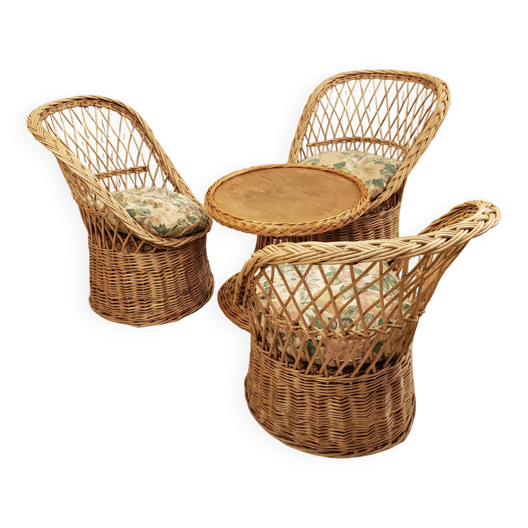Salon enfant en rotin vintage