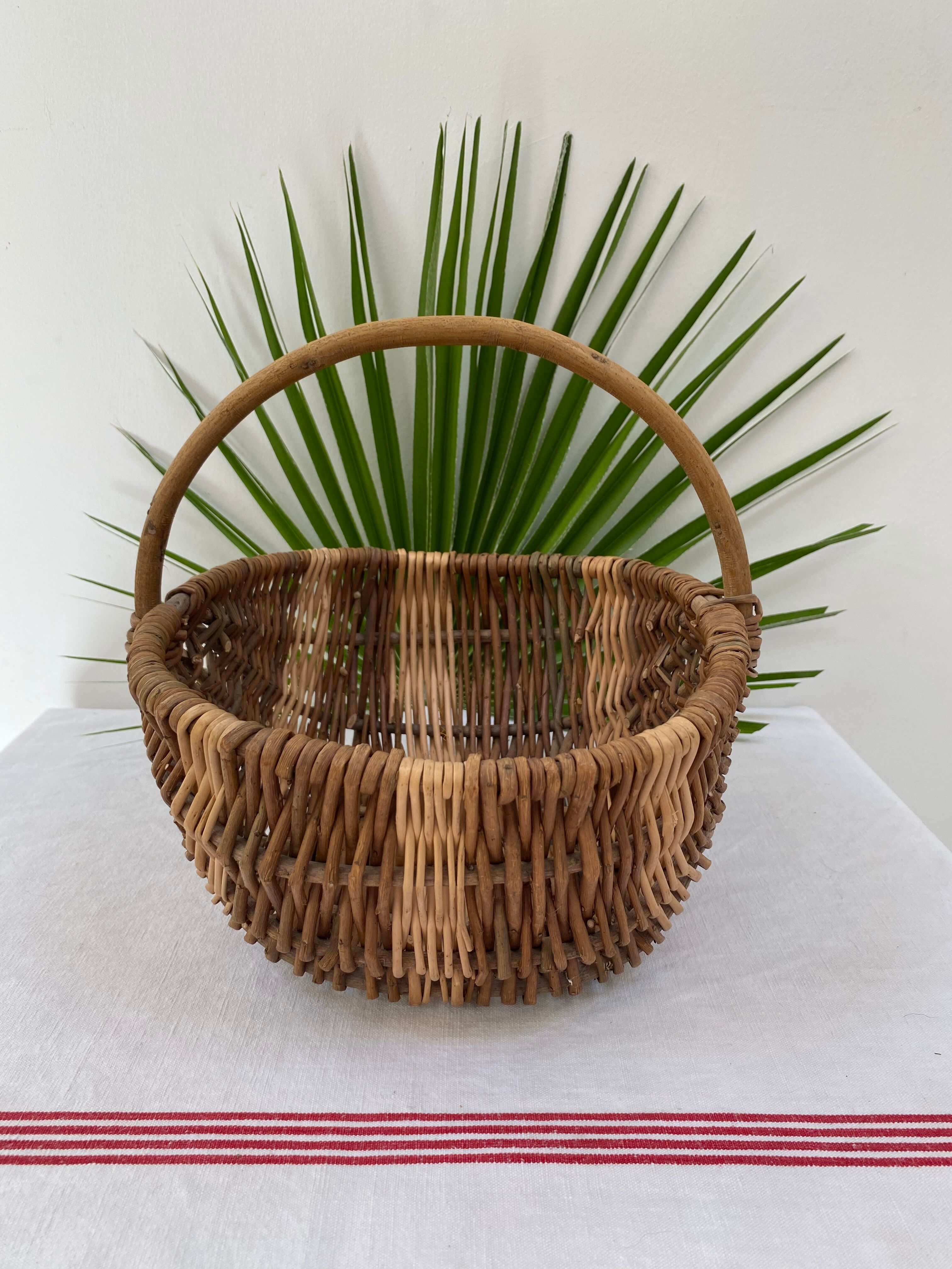 Old handmade basket in woven wicker