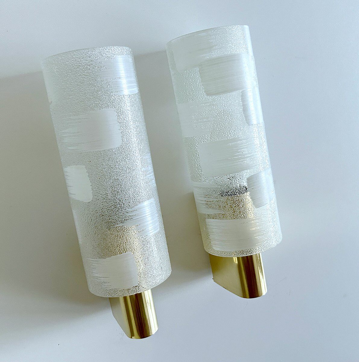 Vintage brass and glass sconces, 1970s, set of 2