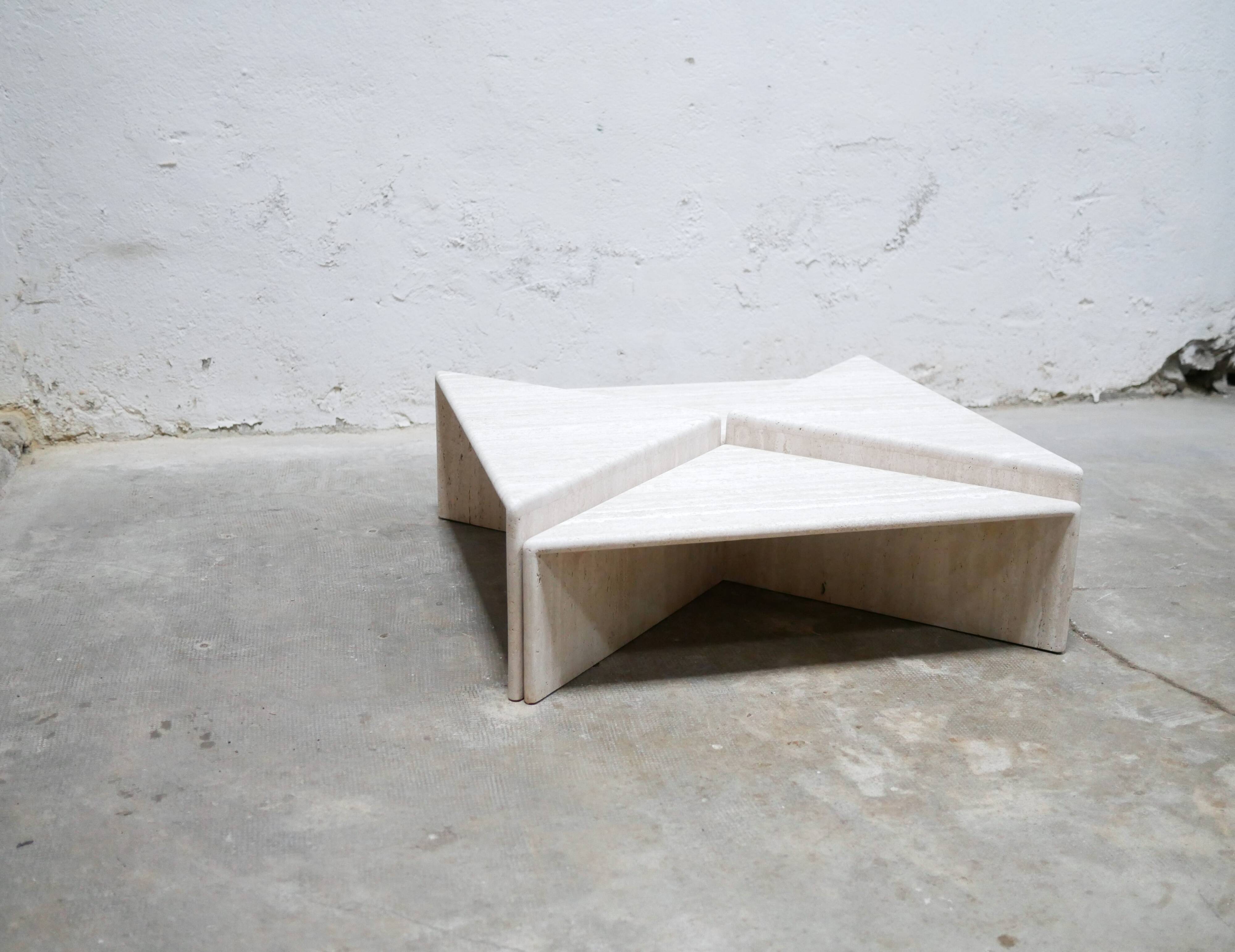 Vintage travertine coffee table published by Roche Bobois