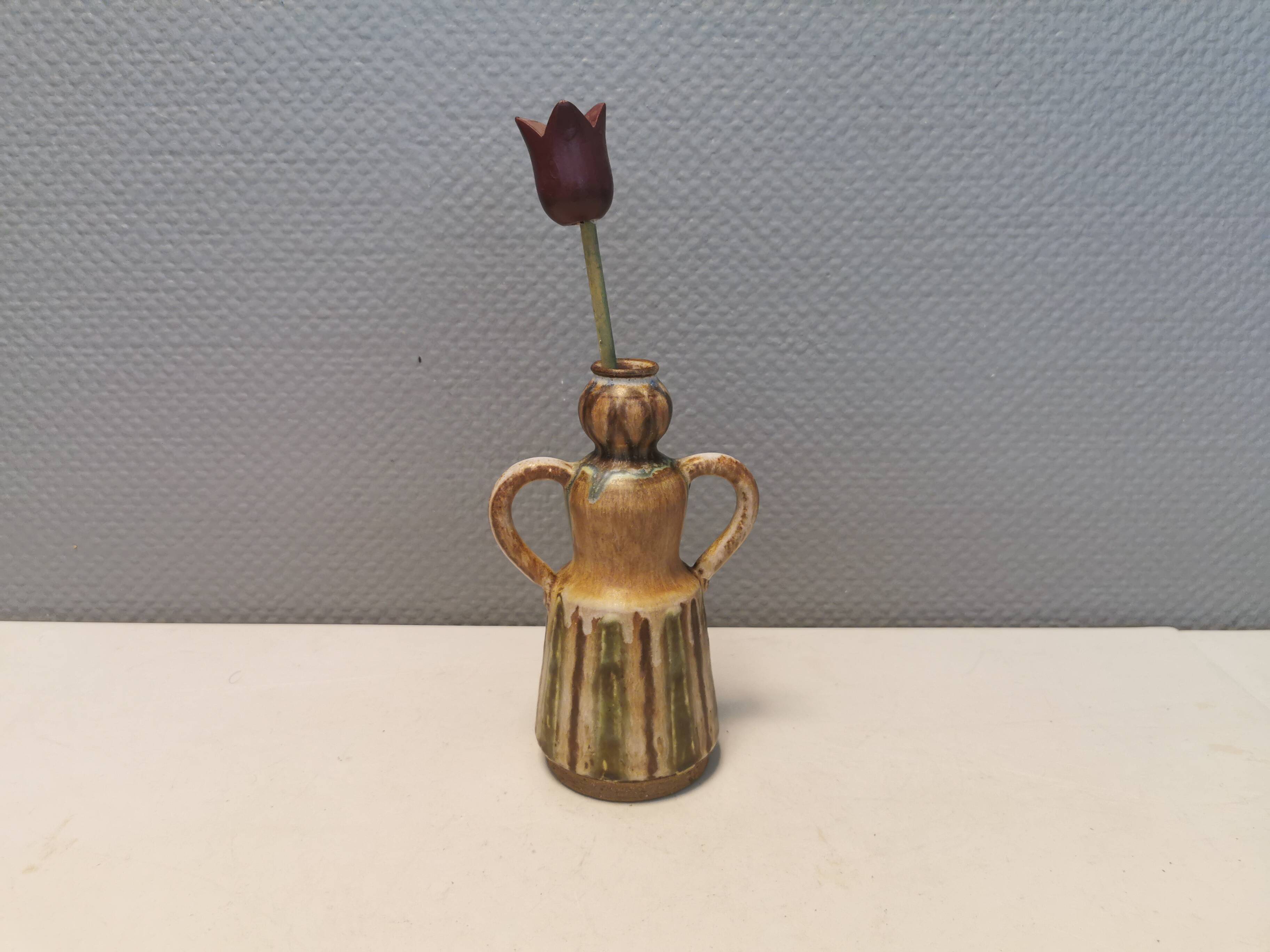 Beautiful ceramic vase in the shape of a lady, in multicolored glaze. Denmark 1970-80s