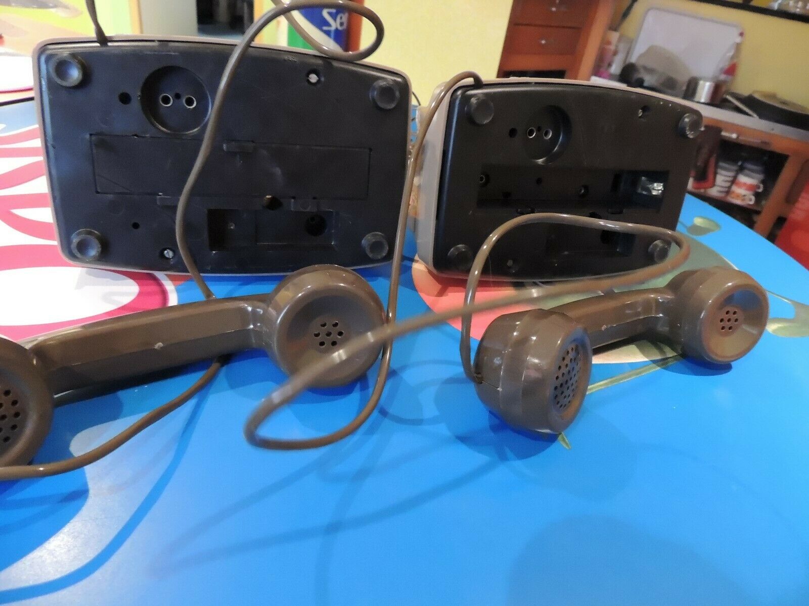 2 old telephone post communicating vintage year 1970 toy