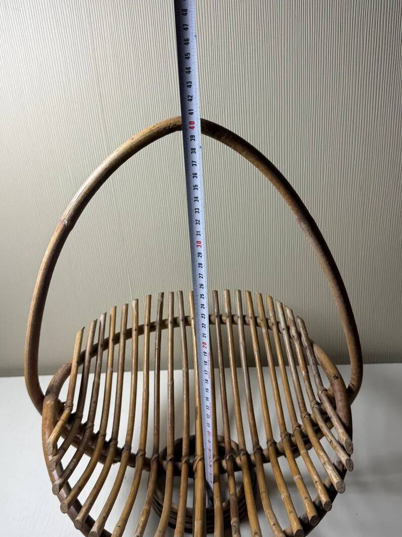 Vintage bamboo and rattan fruit bowl – Large fruit basket, boho chic / Riviera, retro centrepiece – Mid-Century 60s design