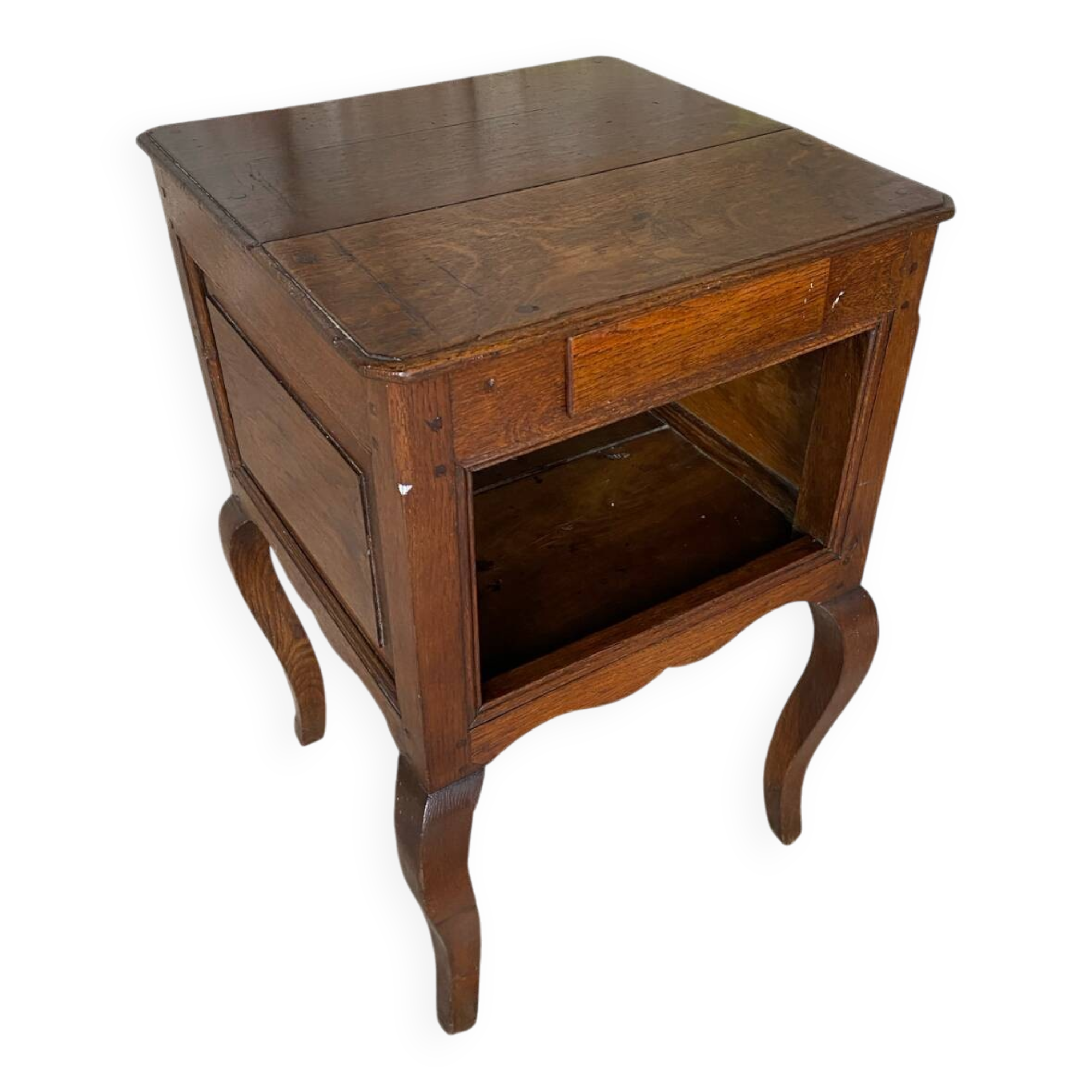Louis XV Nightstand Table Wood Drawer + 19th Century Oak Vintage Case