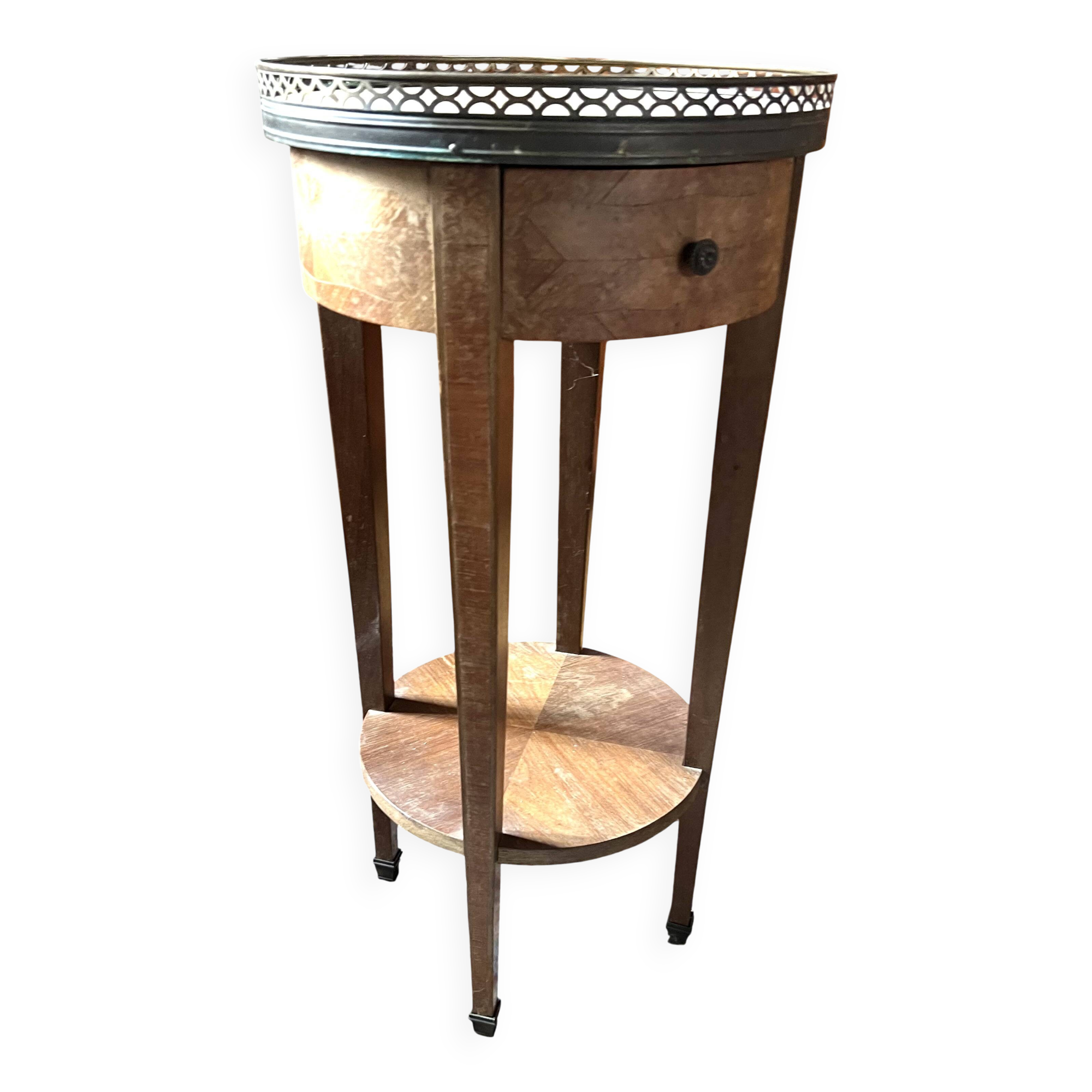 Round side table in wood, marble and brass gallery – Louis XV style