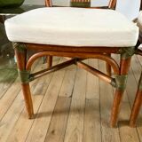 Set of 3 rattan / bamboo chairs with cushions years 1960-1970