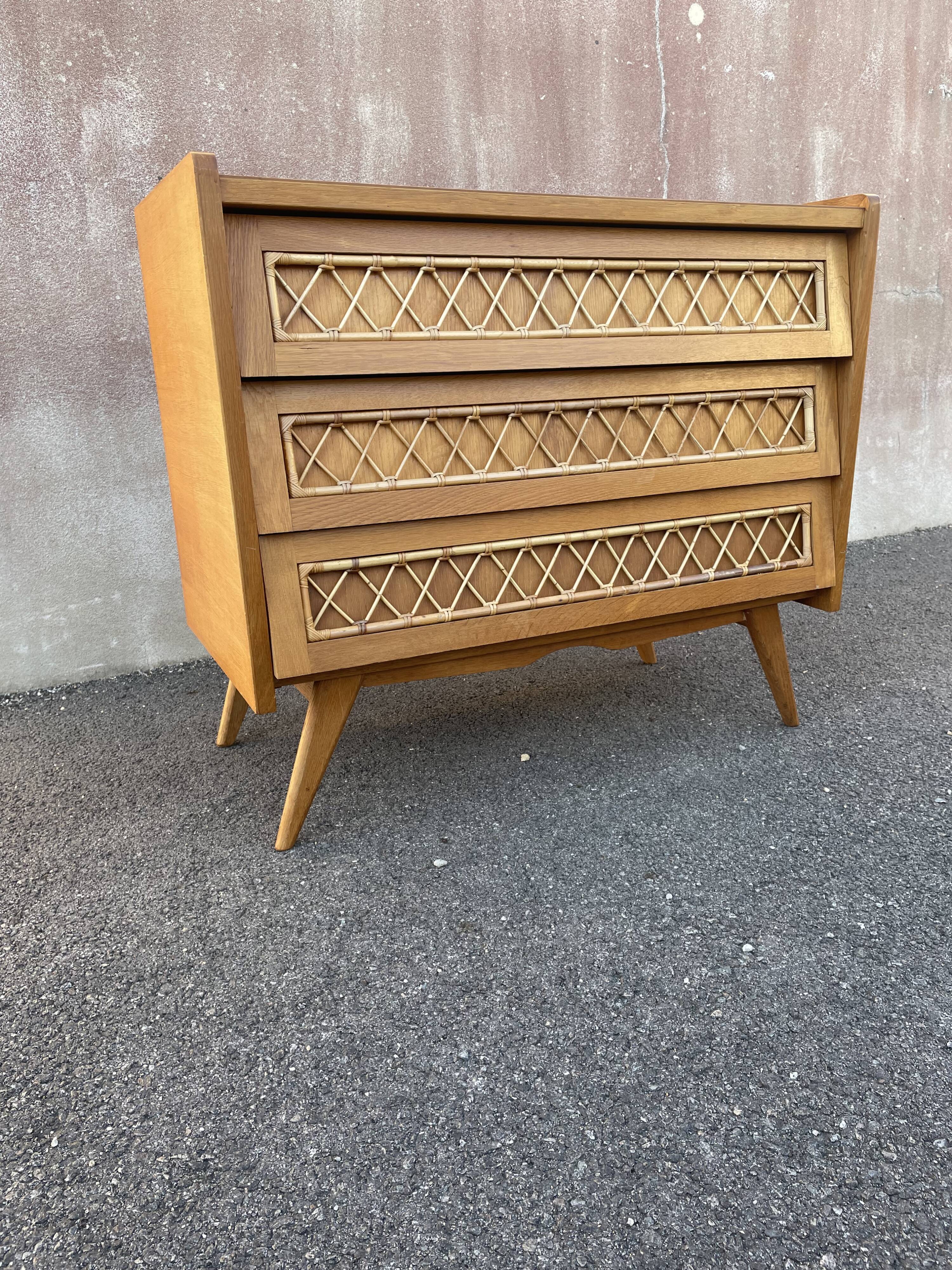 Commode bois et rotin