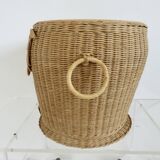 Woven rattan storage basket "owl, chouette" 1970