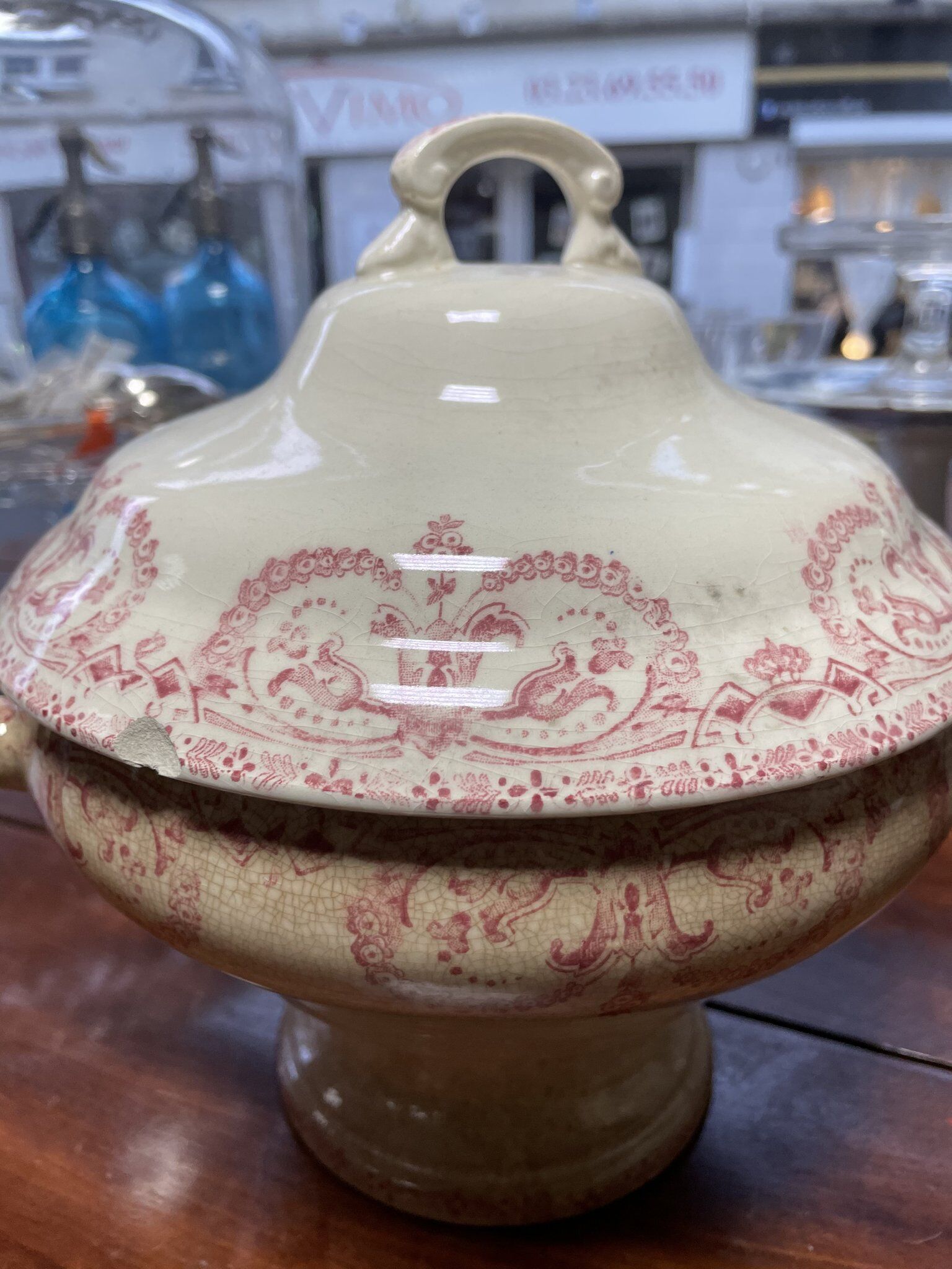 Soupière in earthenware iron earth Sarreguemines service Edge 1900