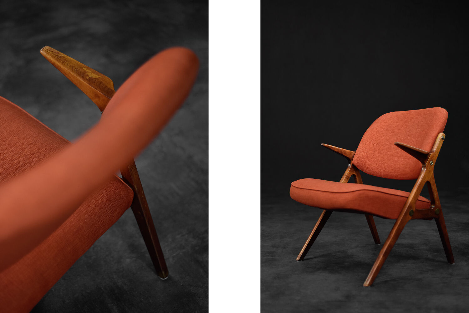 Fauteuils vintage scandinaves en chêne et tissu cramoisi Nya Flugan de Bröderna Anderssons
