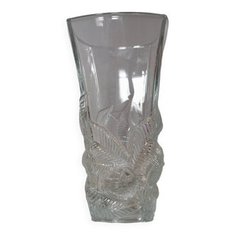 Vase transparent style art nouveau, décor feuilles châtaigniers en relief, 1970s