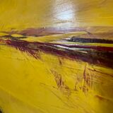 Abstract painting " Abstraction Jaune " by Serge Detriaux, Oil on Panel, 1982