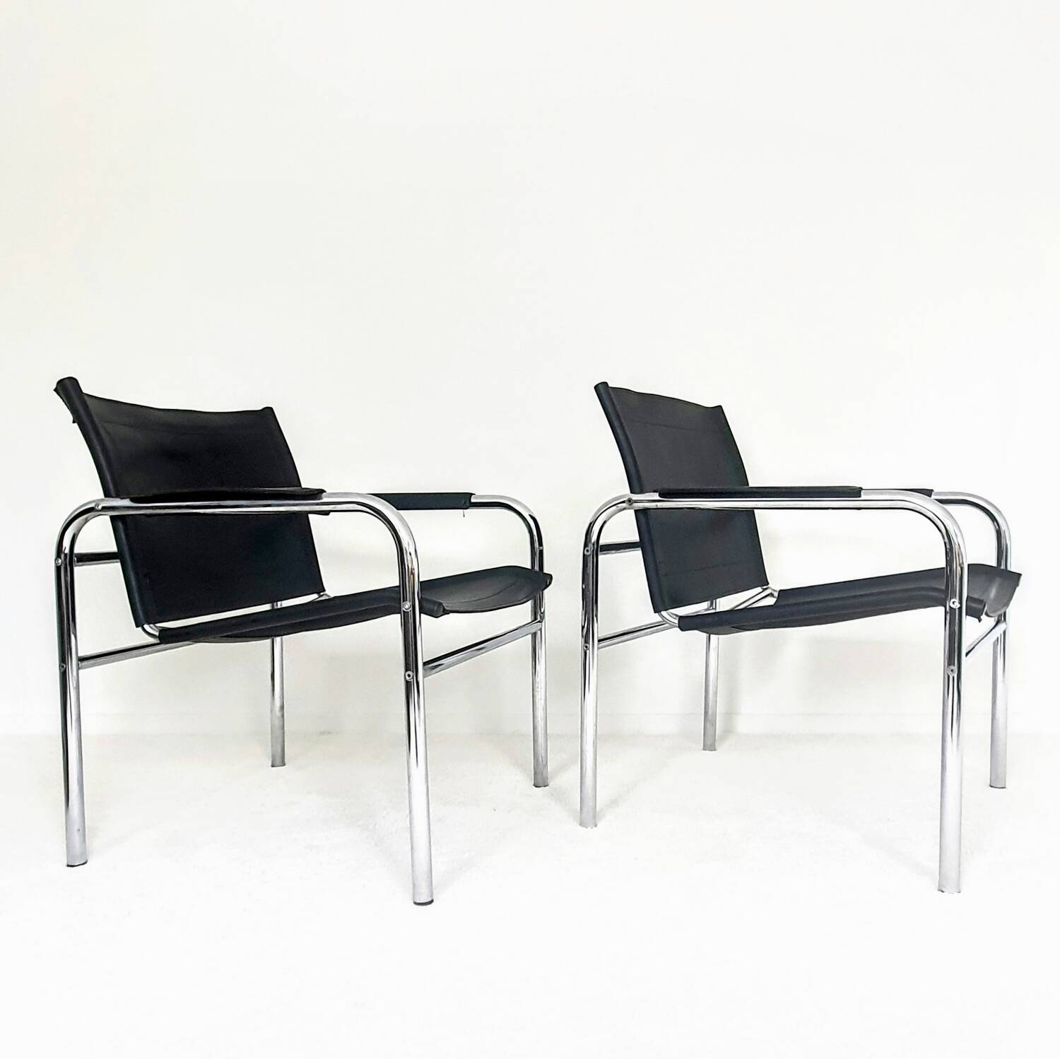 Ensemble de fauteuils klinte par tjord bjorklund pour ikea, chaises vintage design chrome & cuir