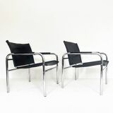 Ensemble de fauteuils klinte par tjord bjorklund pour ikea, chaises vintage design chrome & cuir