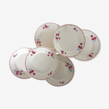 6 assiettes plates anciennes modèle floral de la manufacture française de Badonviller