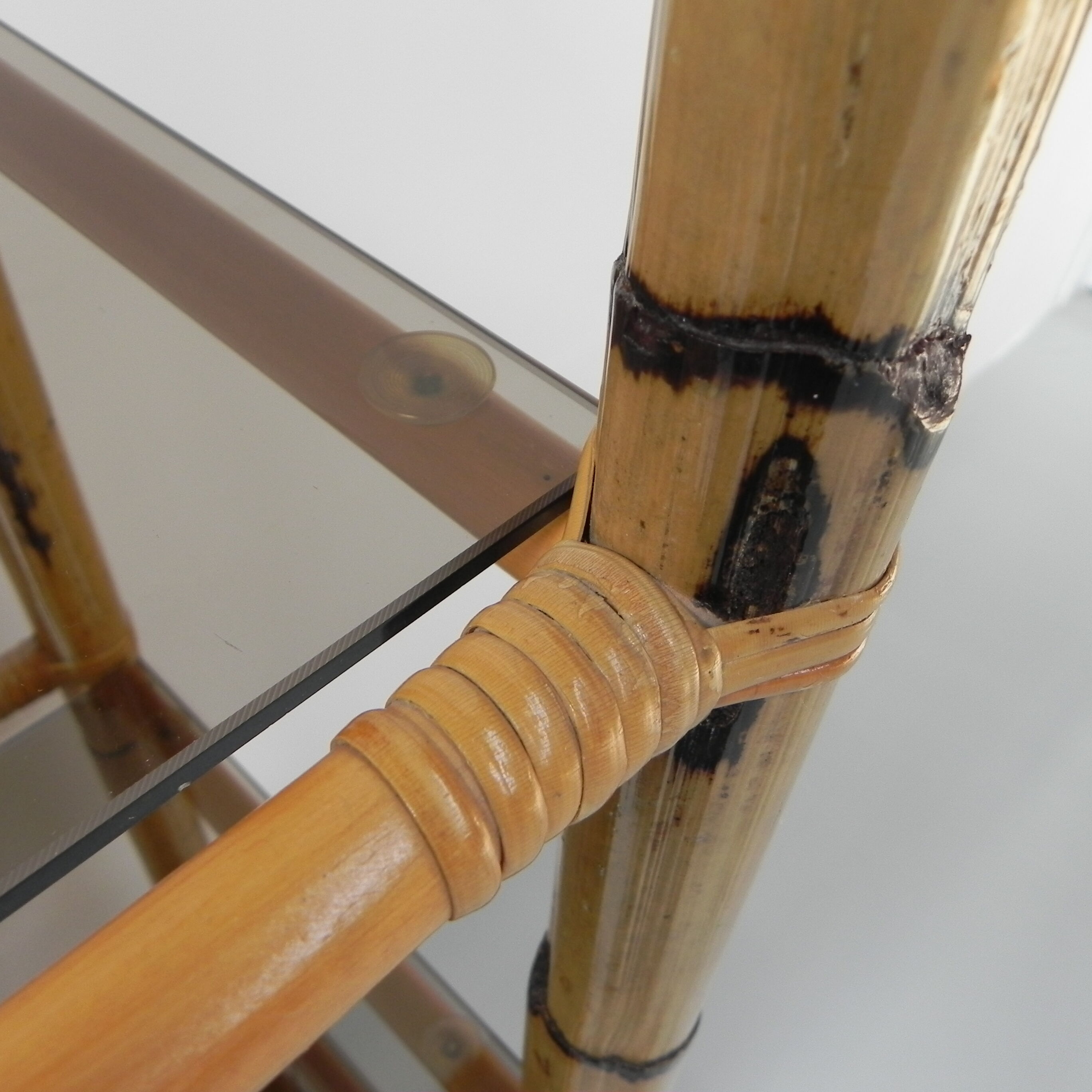 Bamboo display cabinet with 5 smoked glass shelves