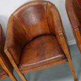 Fauteuils club style art déco en cuir cognac, pays-bas, set de quatre