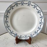 plat rond en Terre de Fer bleu U&C Digoin Sarreguemines modèle Les Ternes fin XIXème
