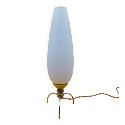 Lampe tripode laiton et opaline année 60