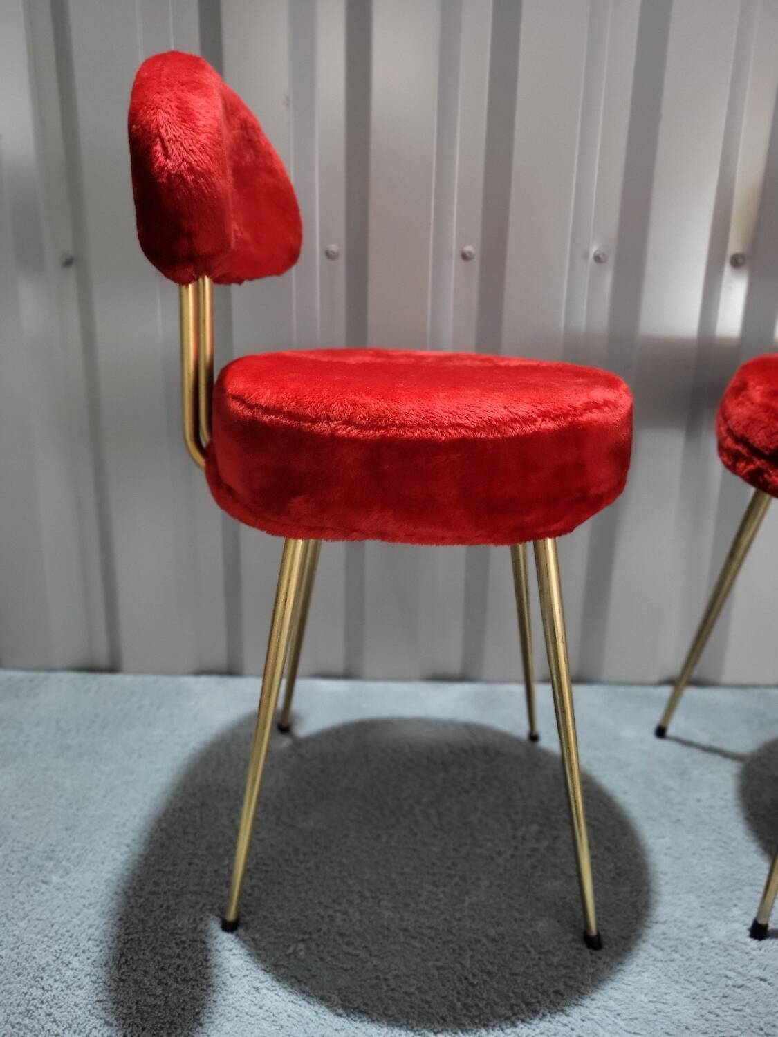 Pair of Pelfran Vintage red furry sheepskin chairs