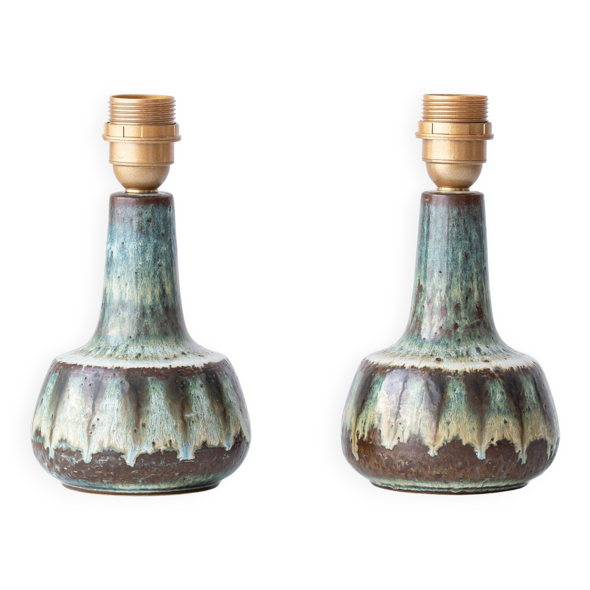 Pair of Søholm Stentøj table lamps, modern organic glazed stoneware, 1960s