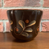 Dark Brown East German Planter with Floral Motif in the Style of Khokhloma