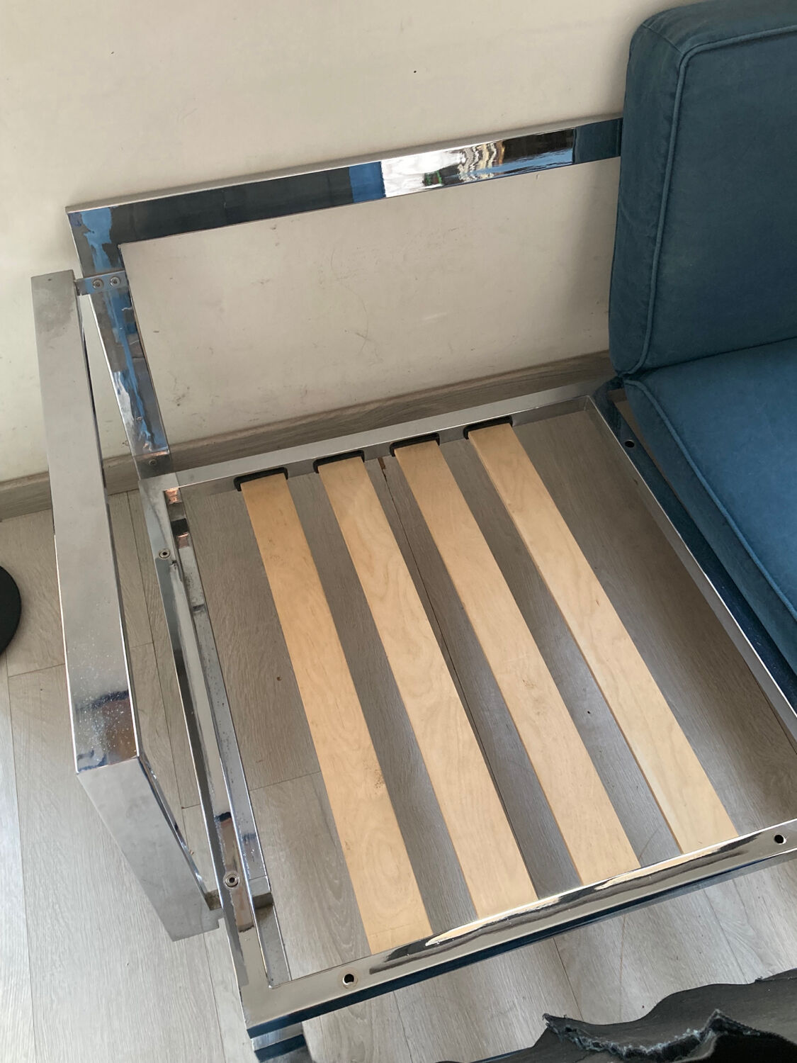 Vintage modernist sofa base chrome