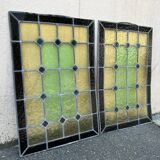 Pair of stained glass windows with geometric patterns late nineteenth century