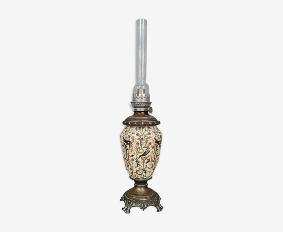Lampe à pétrole Napoléon III en faïence et bronze patiné vers 1880
