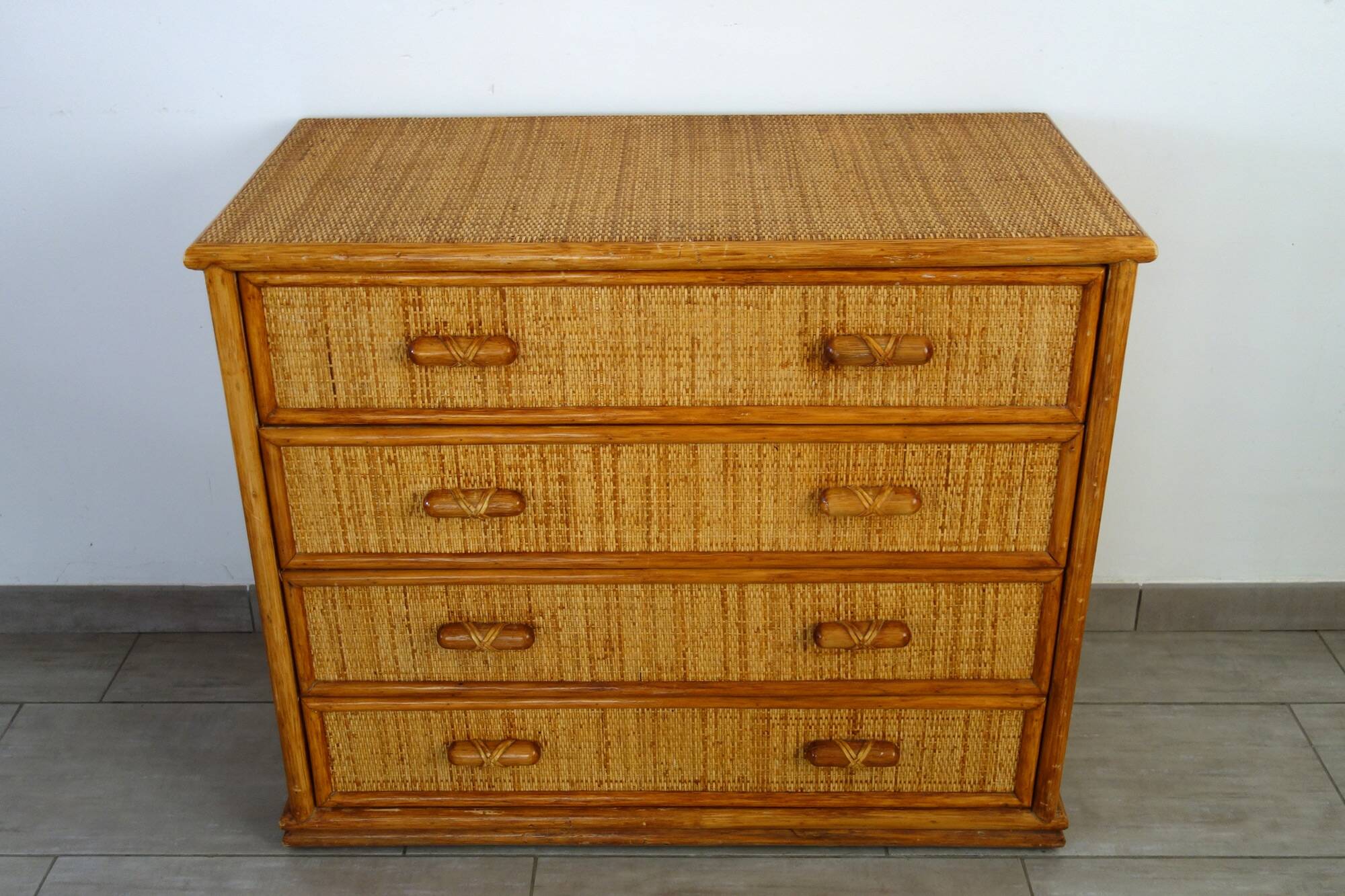 Vintage rattan chest of drawers