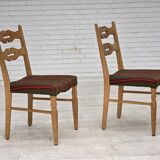 1970s, set of 2 Danish dining chairs, furniture wool, solid oak wood.