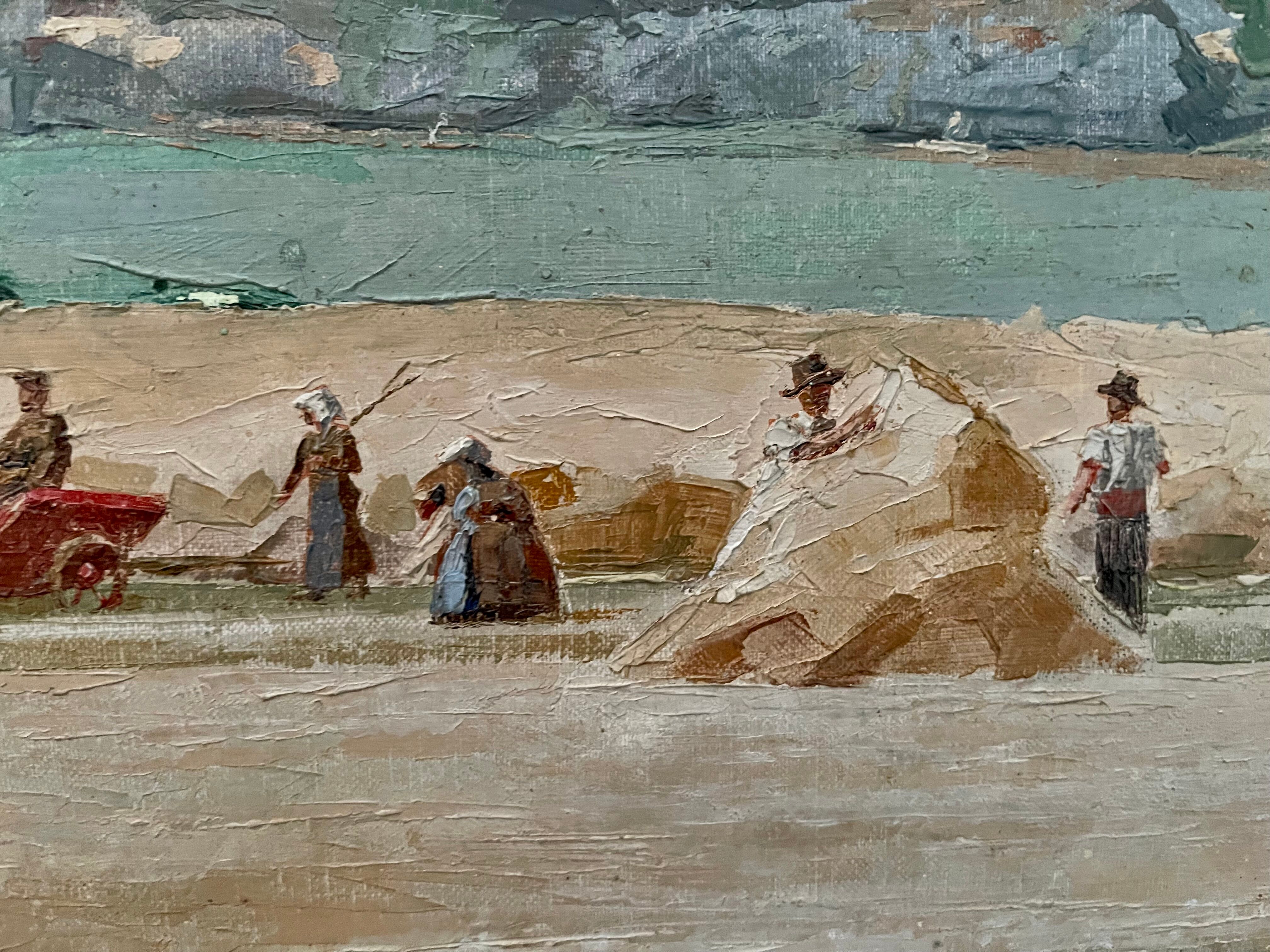 Haystack painting rustic scene by Julien Gerardot Oil on canvas