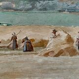 Haystack painting rustic scene by Julien Gerardot Oil on canvas