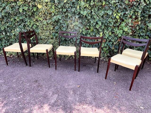 6 Scandinavian chairs with pale yellow skai seats
