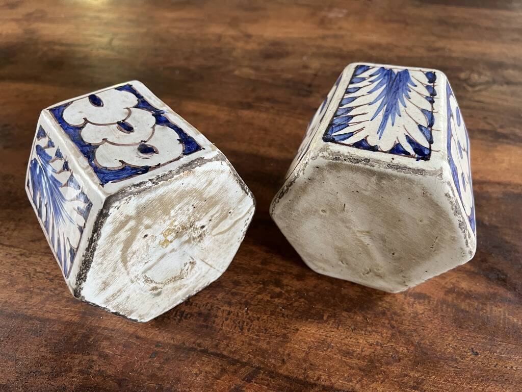 Pair of decorative earthenware bottles with blue decoration – oriental style