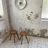 Pine stools with curved seat from the 50s
