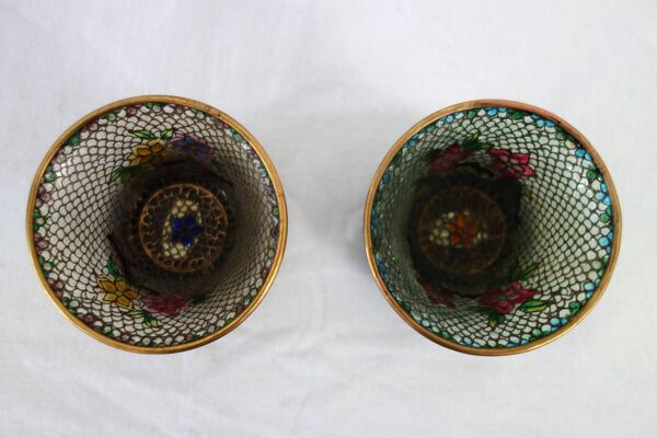 Paire de bols vintage Plique-à-jour émail cloisonné, Chine