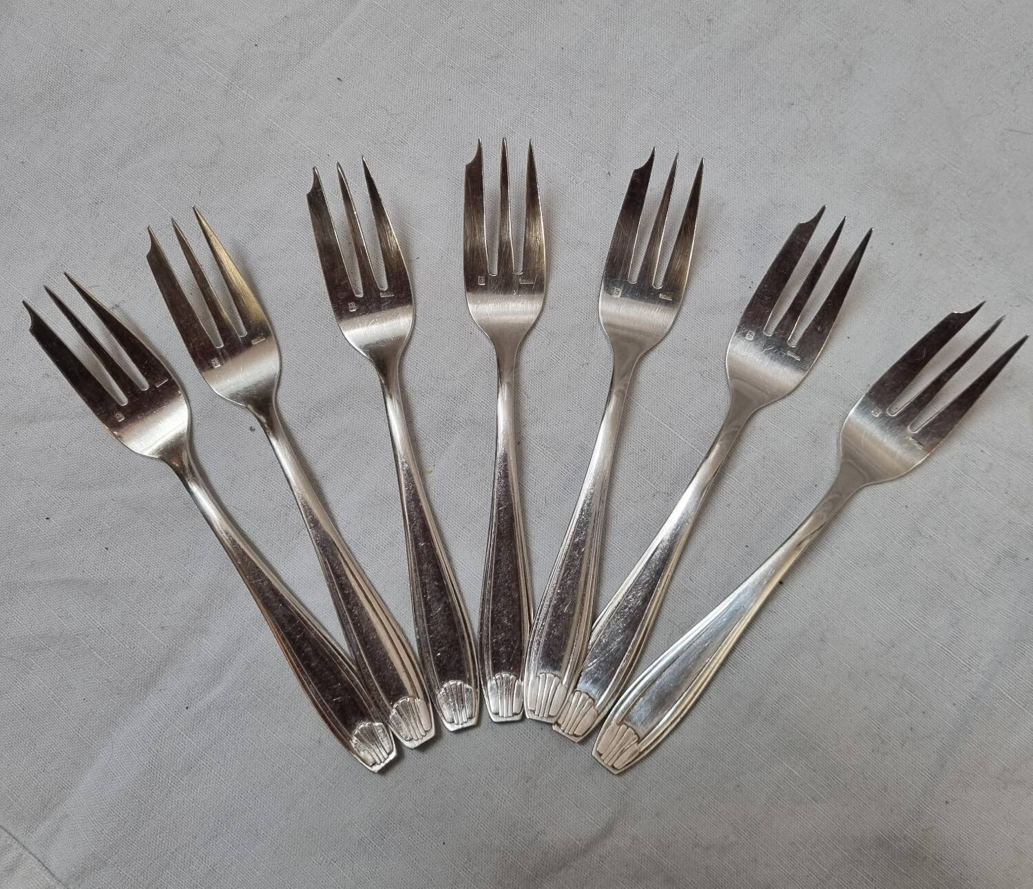 7 Apollo cake forks, Art Deco