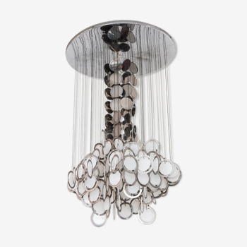 Vistosi opal glass and chrome discs Chandelier, Murano, Italy, 1960