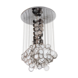 Lustre en verre opale Vistosi et disques chromés, Murano, Italie, années 1960
