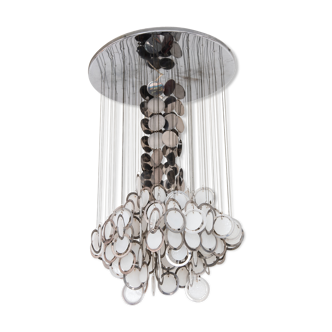 Vistosi opal glass and chrome discs Chandelier, Murano, Italy, 1960