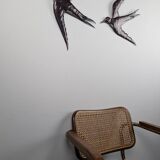 Pair of Metal Wall Sculptures Swallows, Signed, 1970s