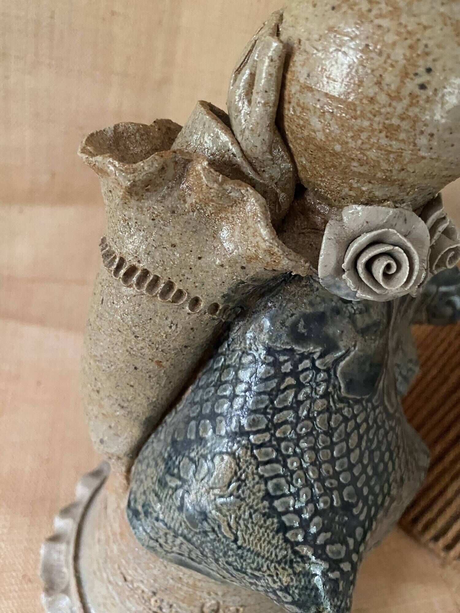 Lampe grès, câble tissu 2 M, abat-jour cordes  1960