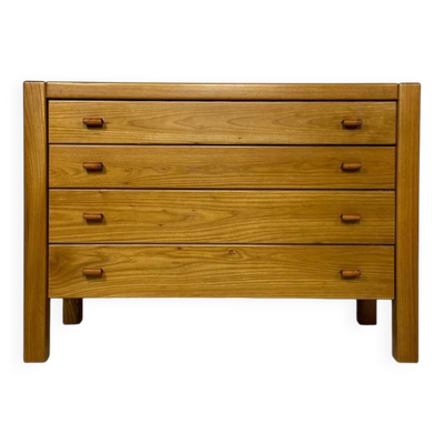 Commode française vintage en orme des années 1960, signée Maison Regain