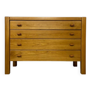 1960s Vintage Elm French Chest of Drawers by Maison Regain