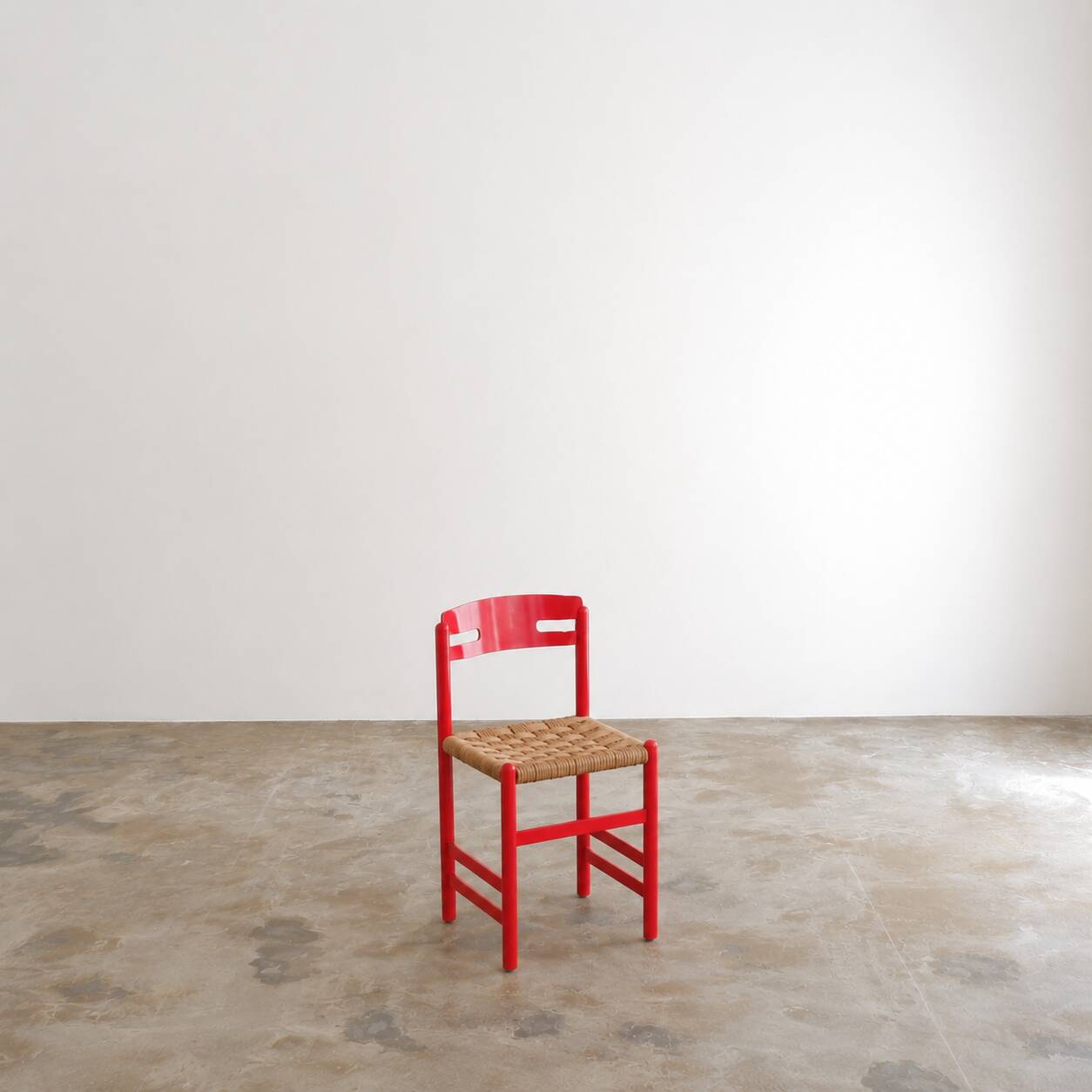 Set of 3 Swedish dining chairs in red with papercord weaving