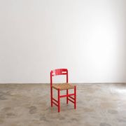 Set of 3 Swedish dining chairs in red with papercord weaving