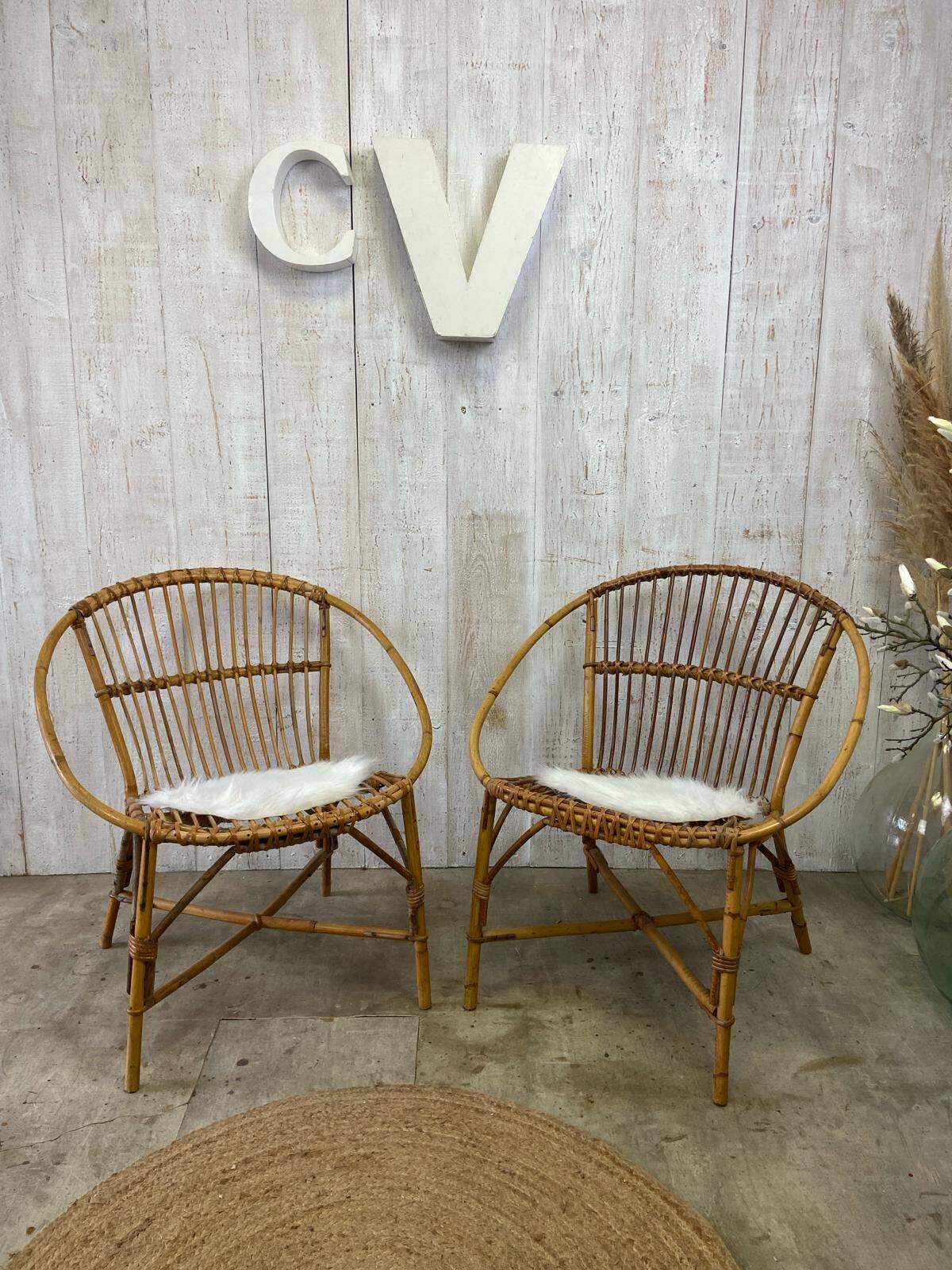 Pair of rattan armchairs