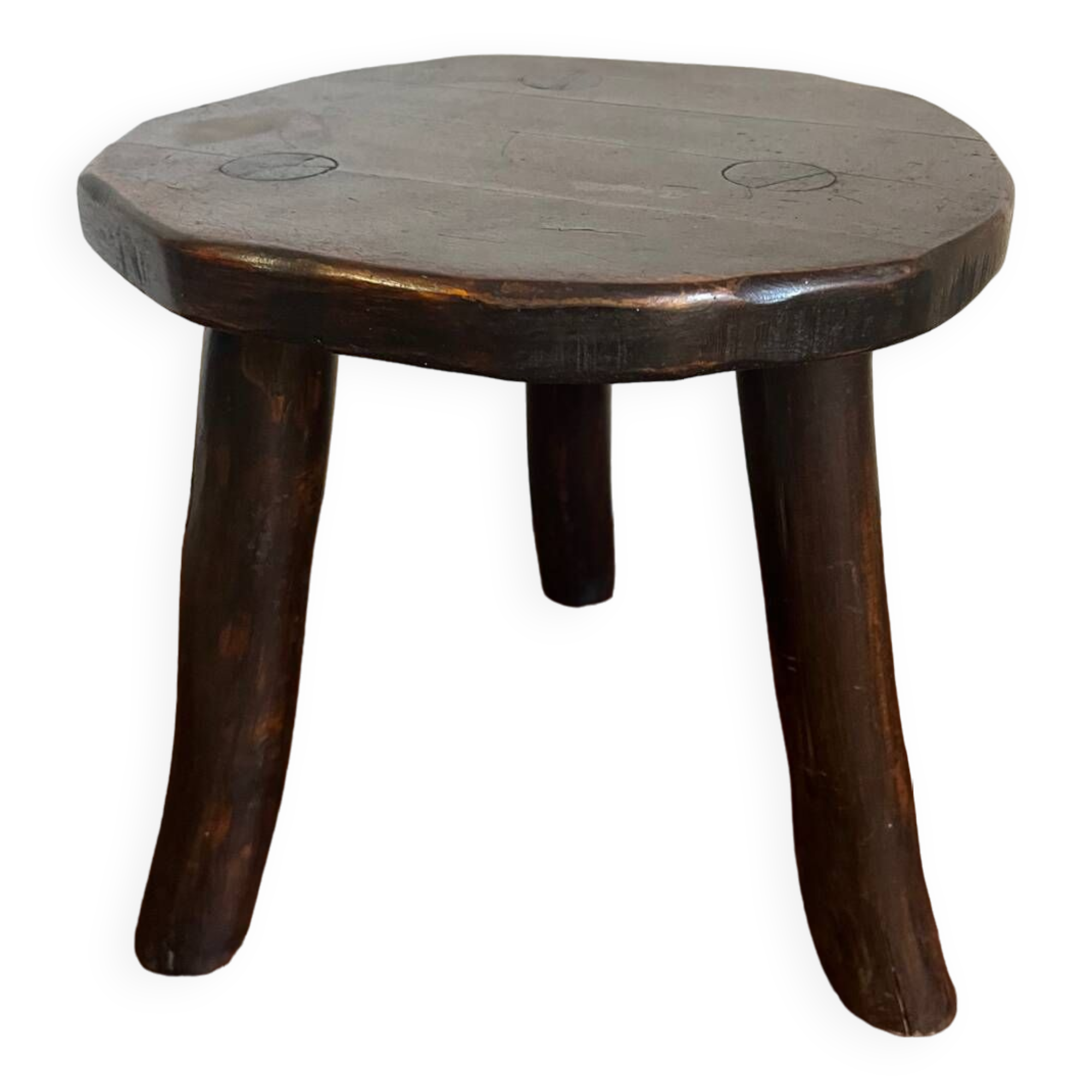 Tabouret tripode en bois, travail d'ébéniste