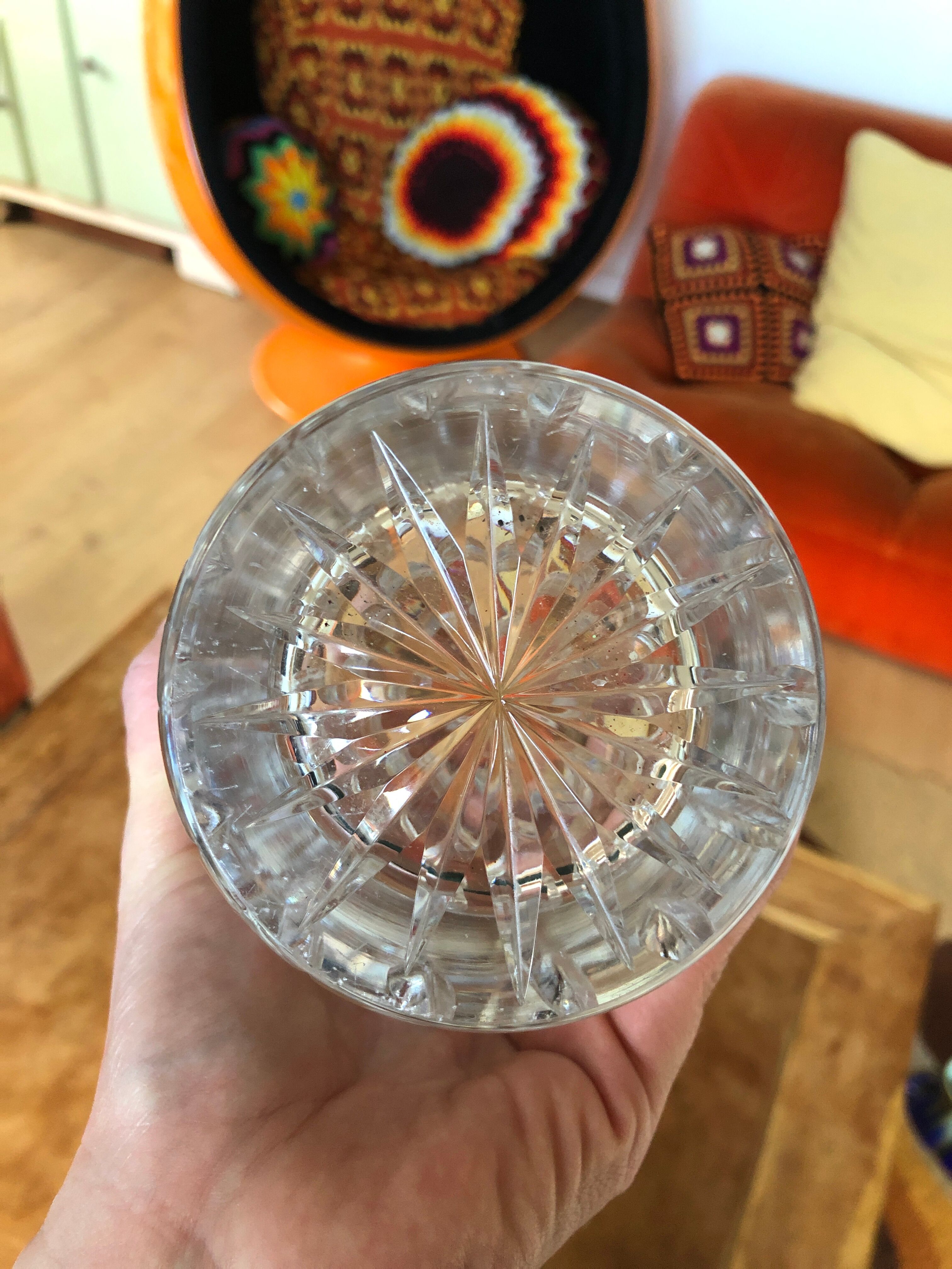 Large chiseled crystal vase